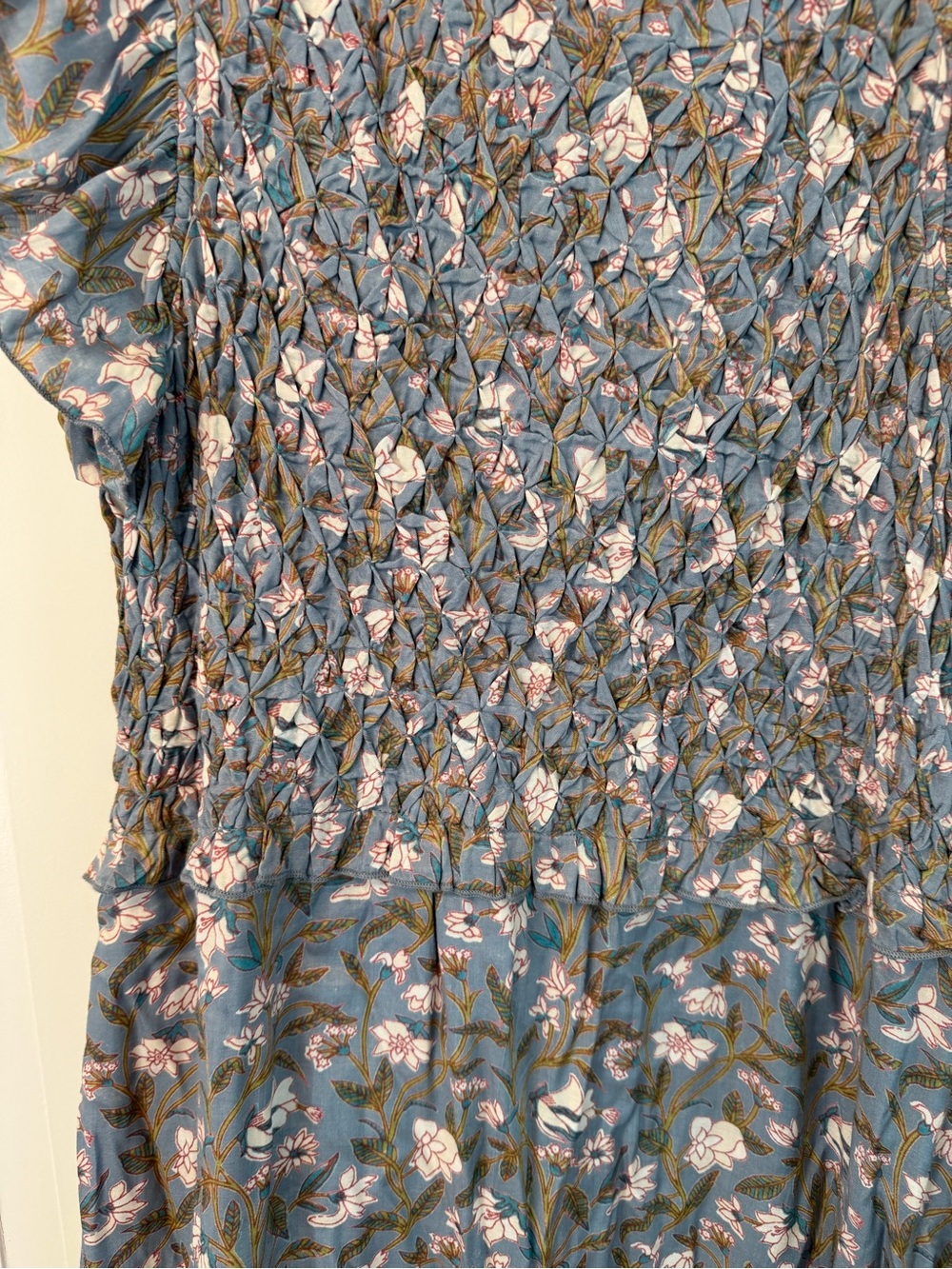 Smocked Floral Maxi Dress in Dusty Blue - Picture 2 of 5